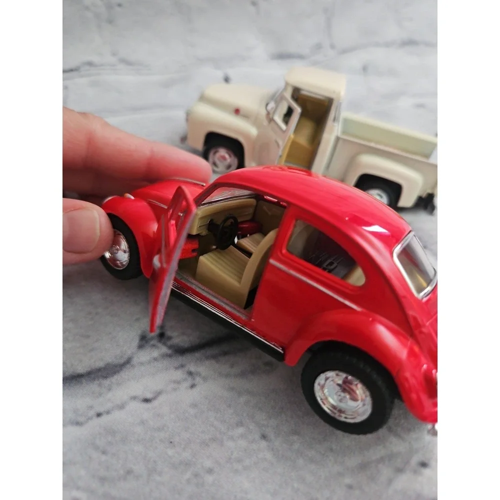 Lot of 3 Kinsmart Diecast Model Cars 1953 Ford F100 Jeep Wrangler VW Beetle